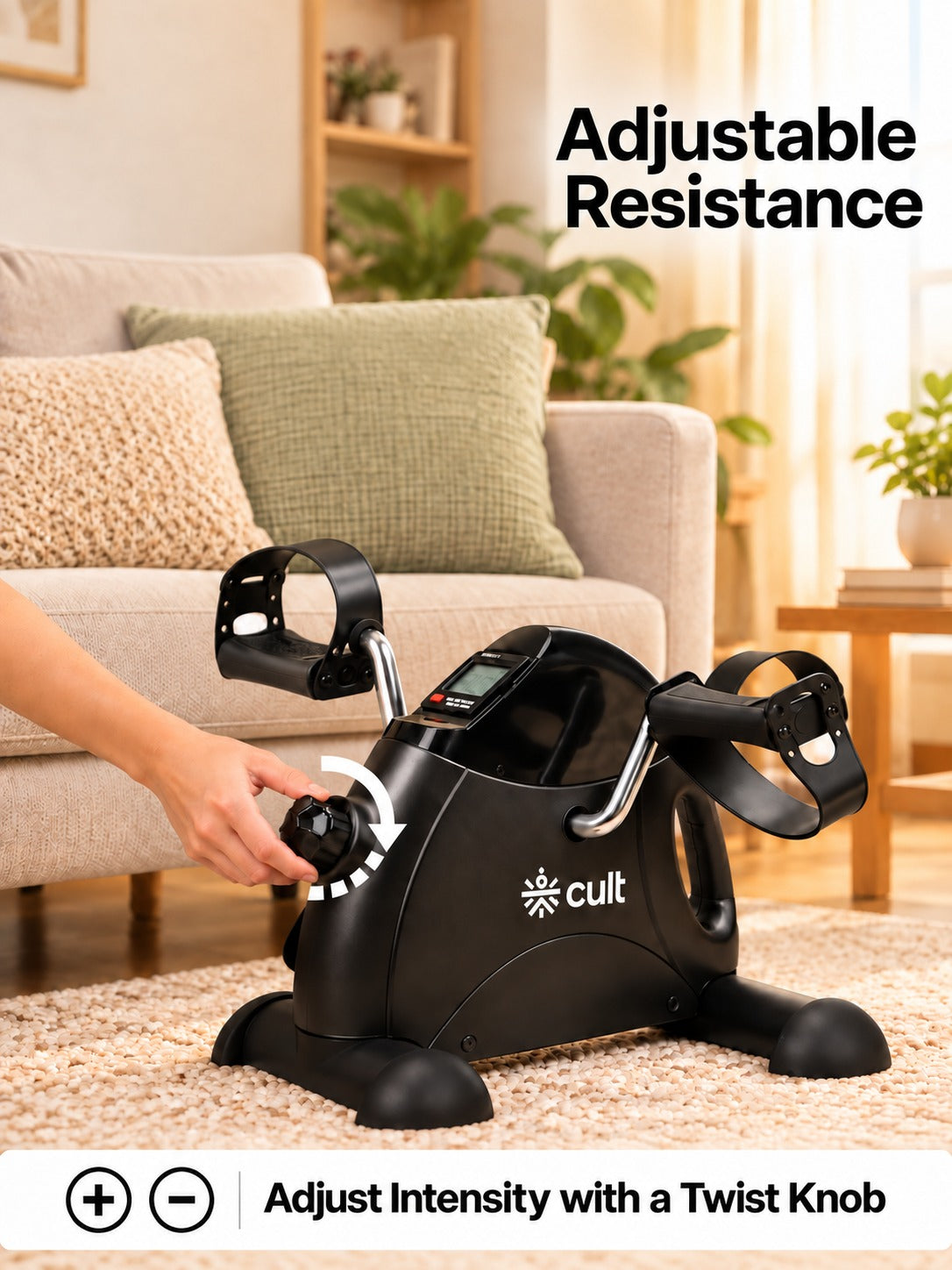 Cult PedalEase Manual Mini Elliptical | 120 Kg Max User Weight | LCD Display | Adjustable Resistance for Home Workout | Suitable for Adult & Senior citizen | Joint Recovery & Improve strengthening | Comes with a Safety Belt & Mat