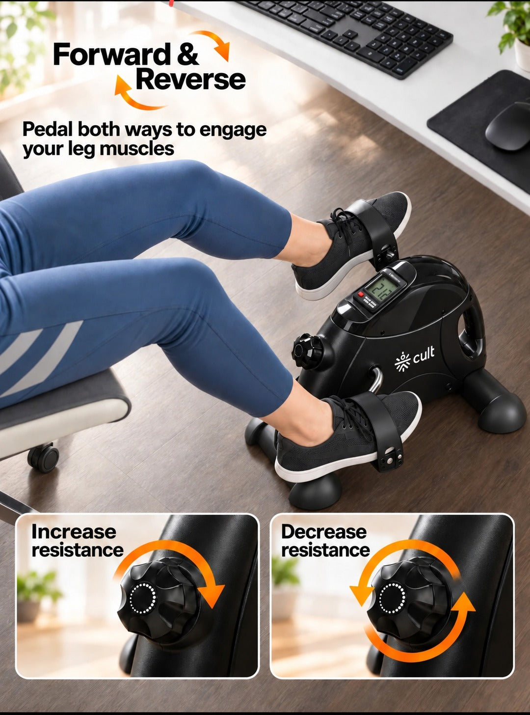 Cult PedalEase Manual Mini Elliptical | 120 Kg Max User Weight | LCD Display | Adjustable Resistance for Home Workout | Suitable for Adult & Senior citizen | Joint Recovery & Improve strengthening | Comes with a Safety Belt & Mat