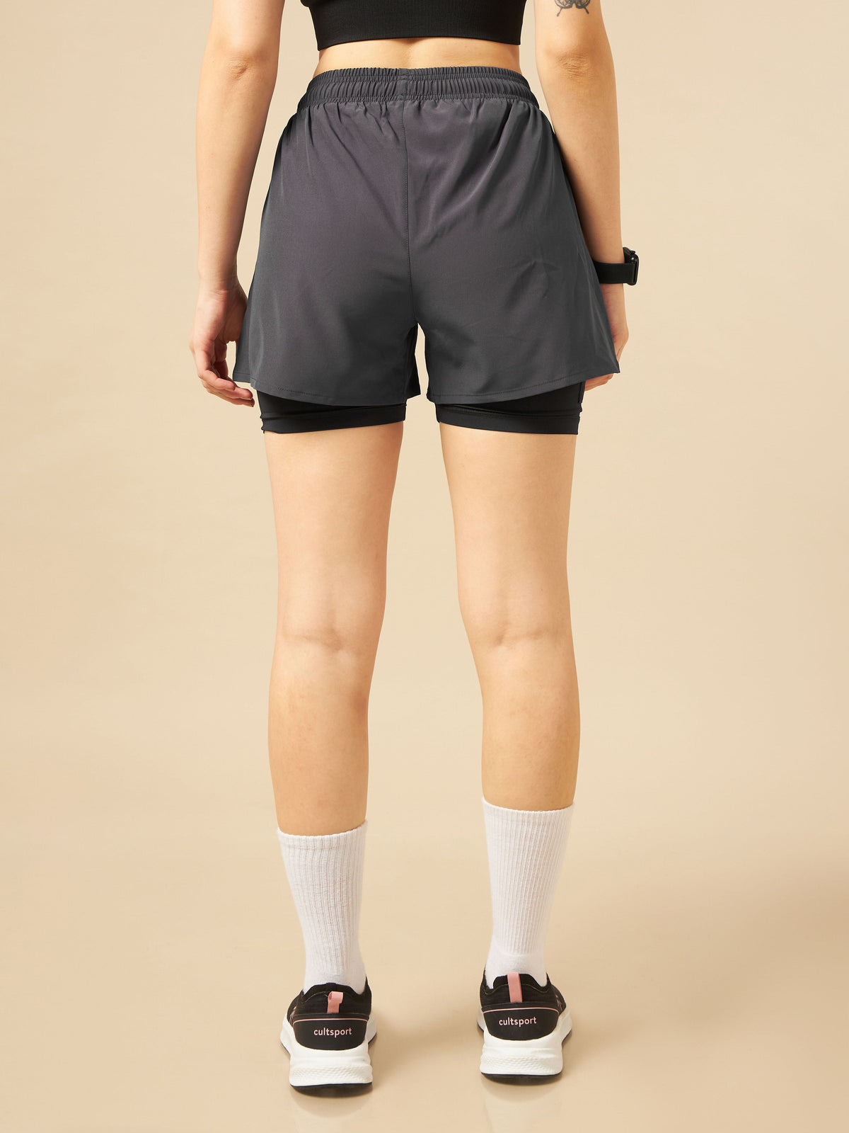 Workout Shorts with Inner Tights - Grey