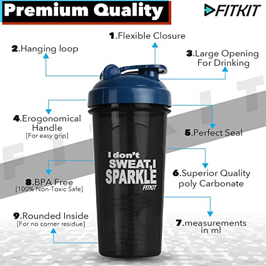 Fitkit FKSB15 Classic 700 ml Shaker (Pack of 1, Dark Blue)