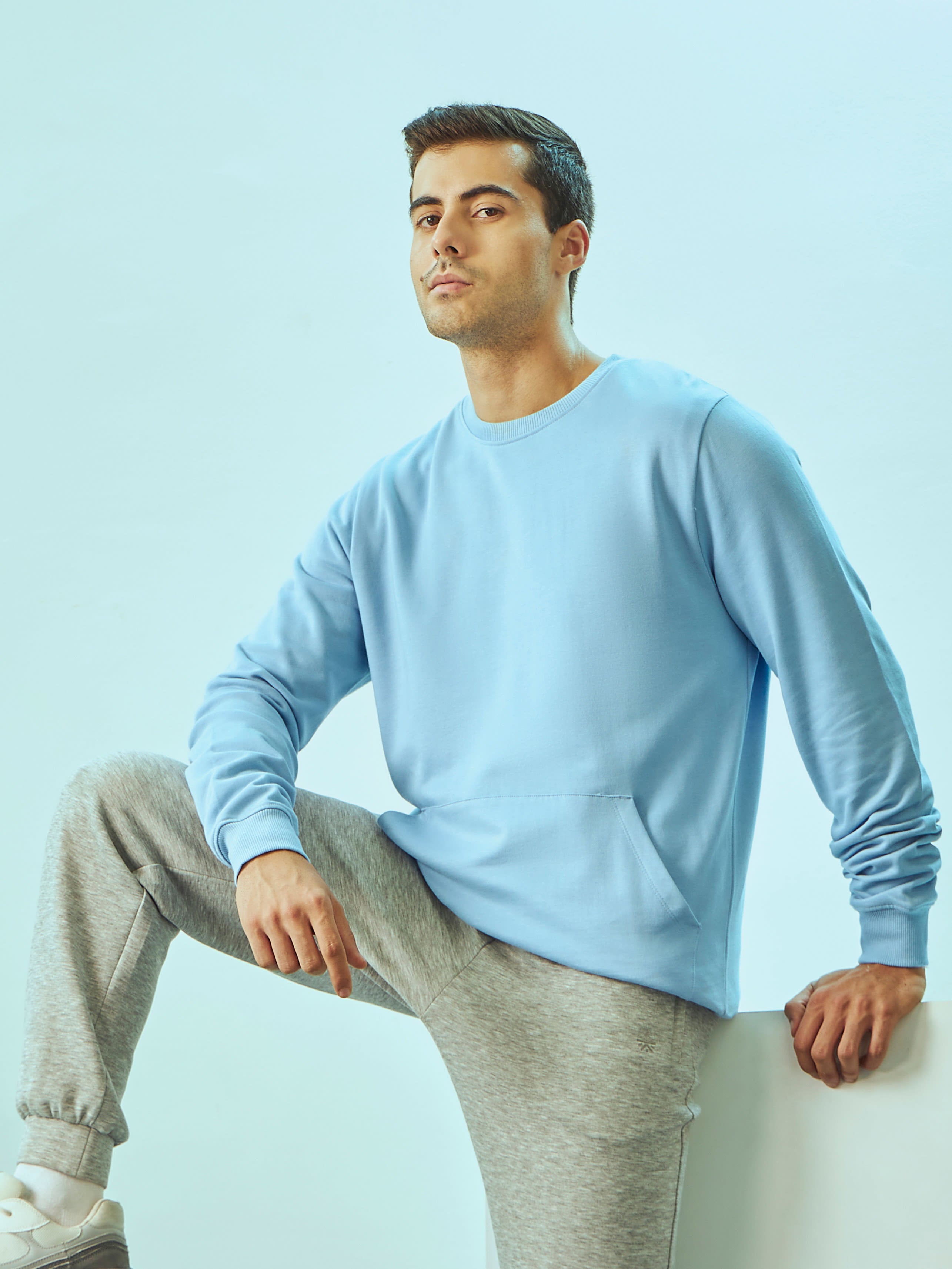 Crew Neck Sweatshirt with Kangaroo Pocket