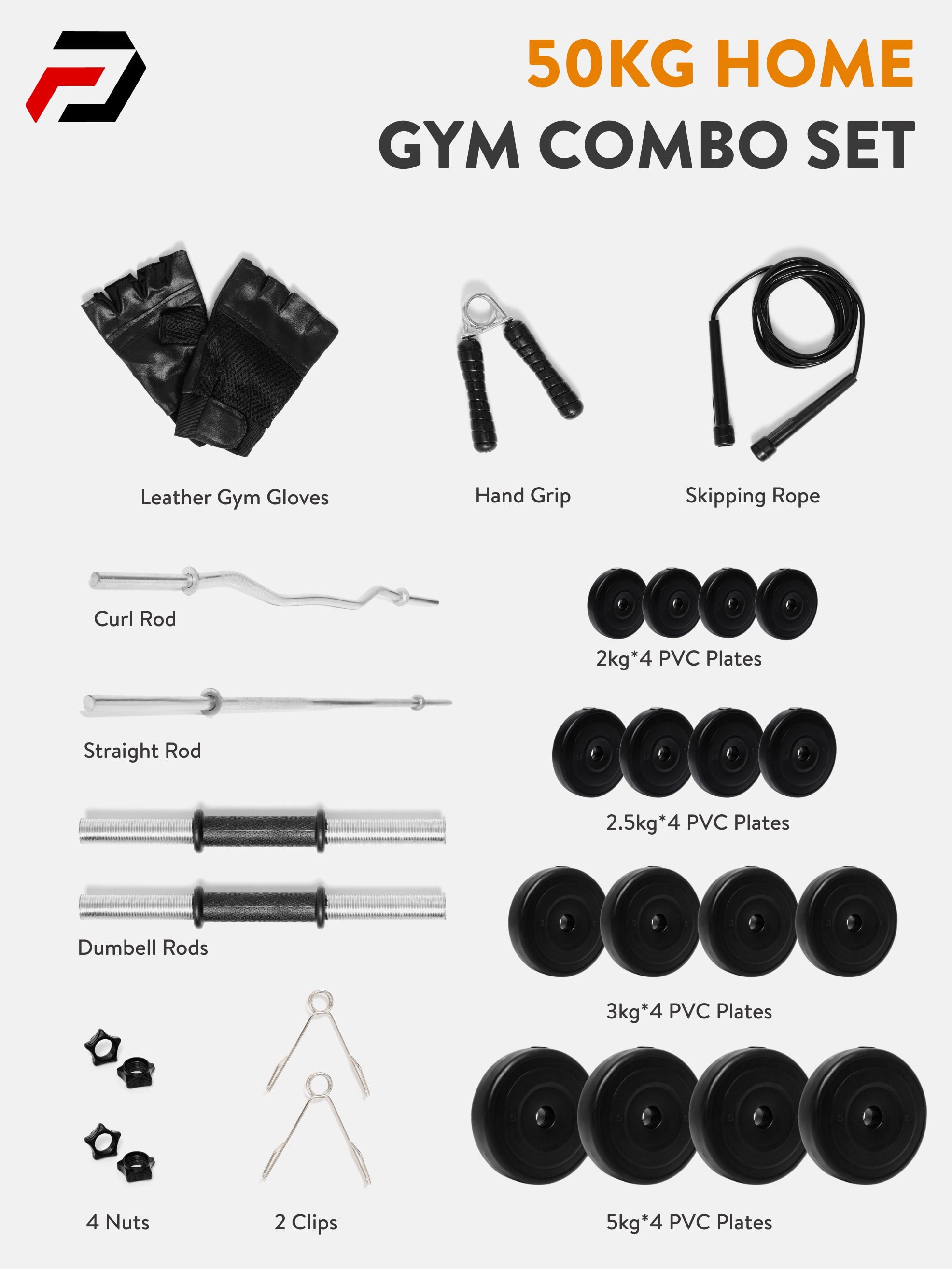 50 kg PVC Curl, Straight Rod Home Gym Combo