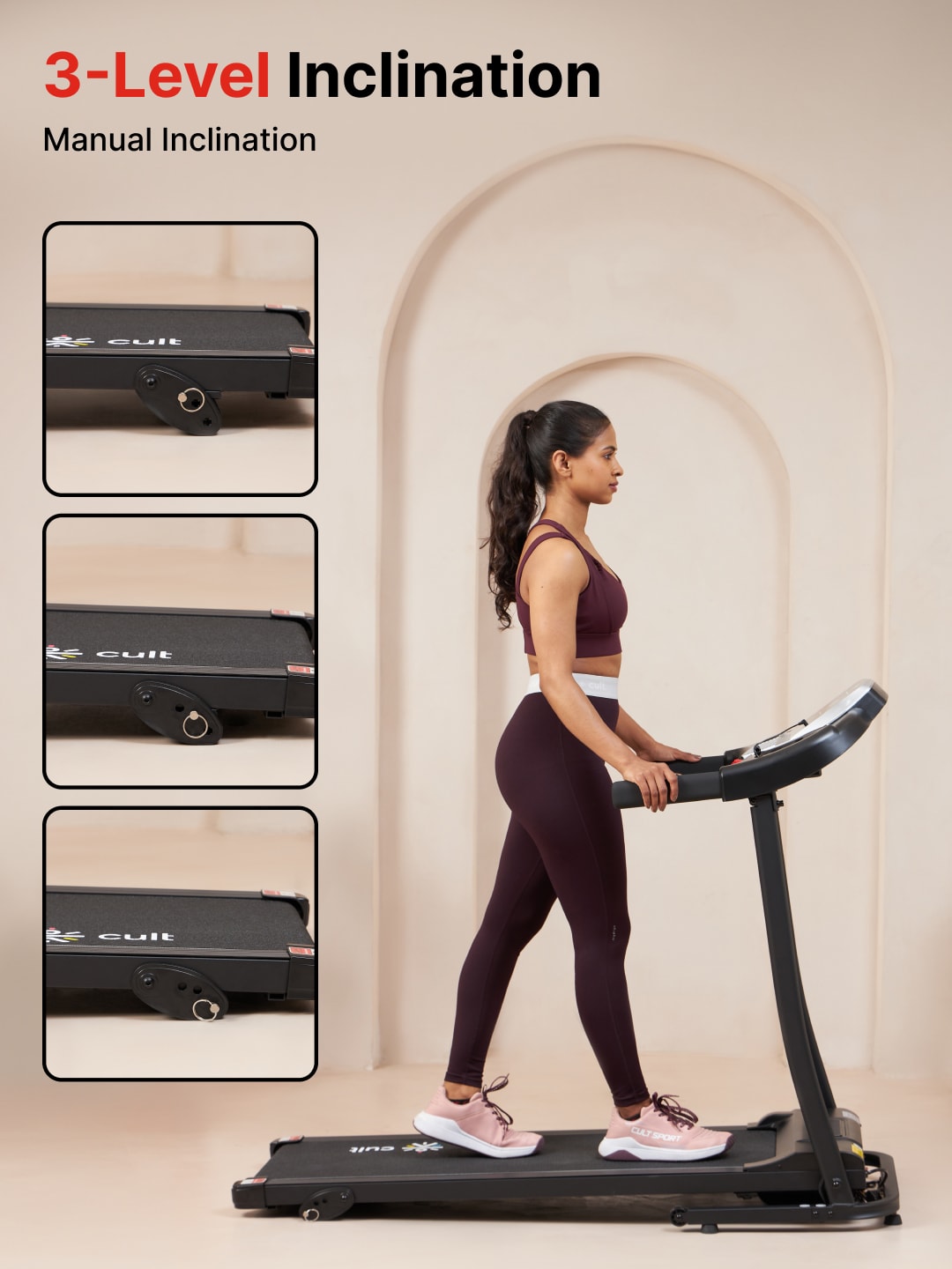 Cultrun S3.0 3HP Peak Treadmill | 3-level Manual-Incline | Max Weight-100kg | Max Speed-10kmph (with 6 months extended warranty)