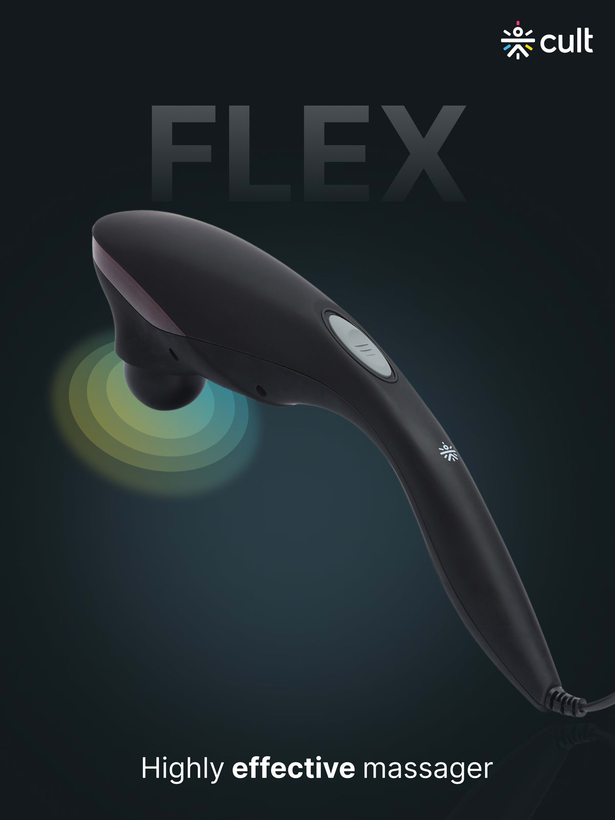 Cult Flex Corded Electric Handheld Full Body Massager with 4 Interchangeable Heads and Adjustable Speed Settings for Pain Relief and Relaxation