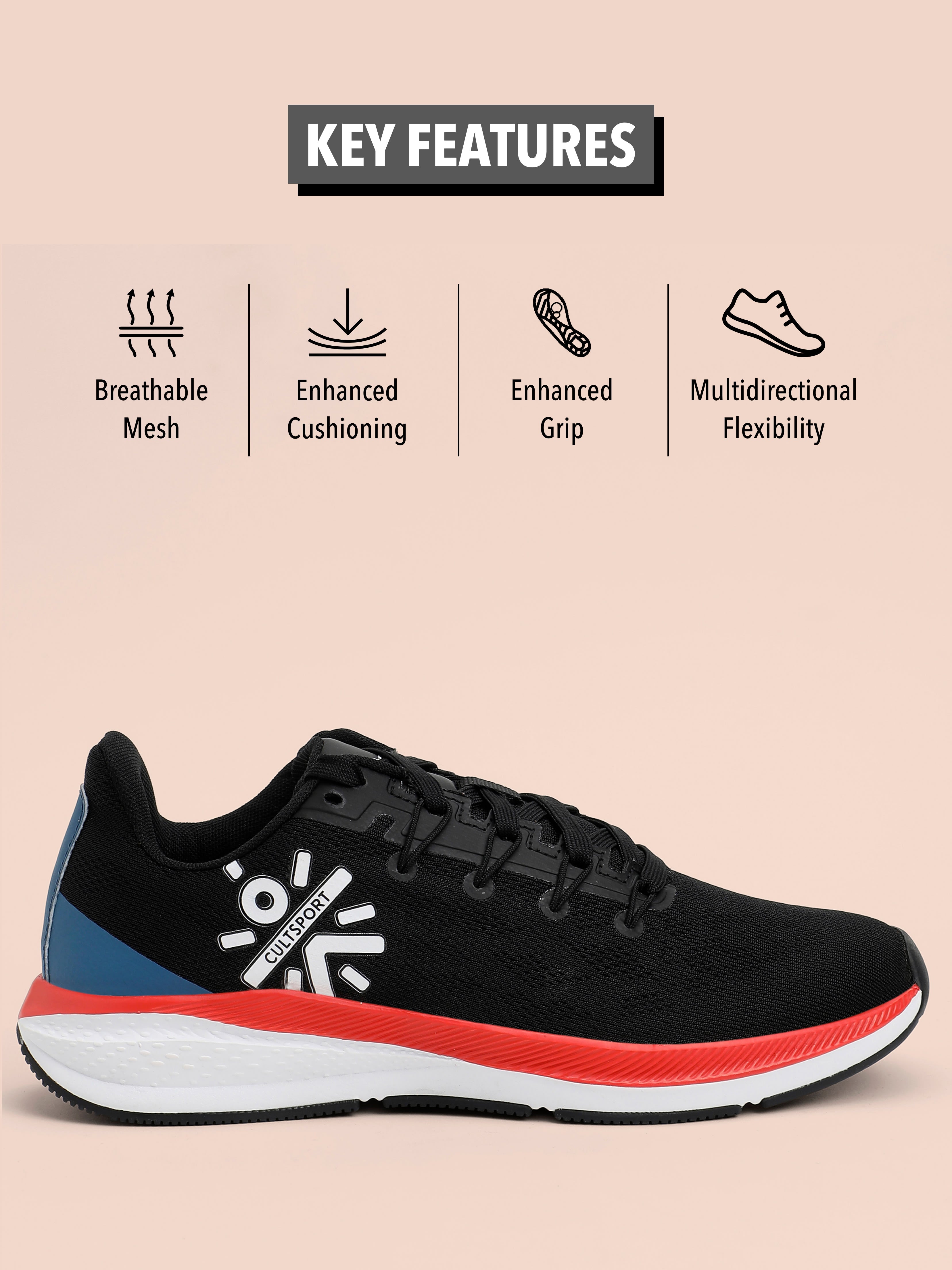 cult Firebird Women Running Shoes - Black/Red/Blue