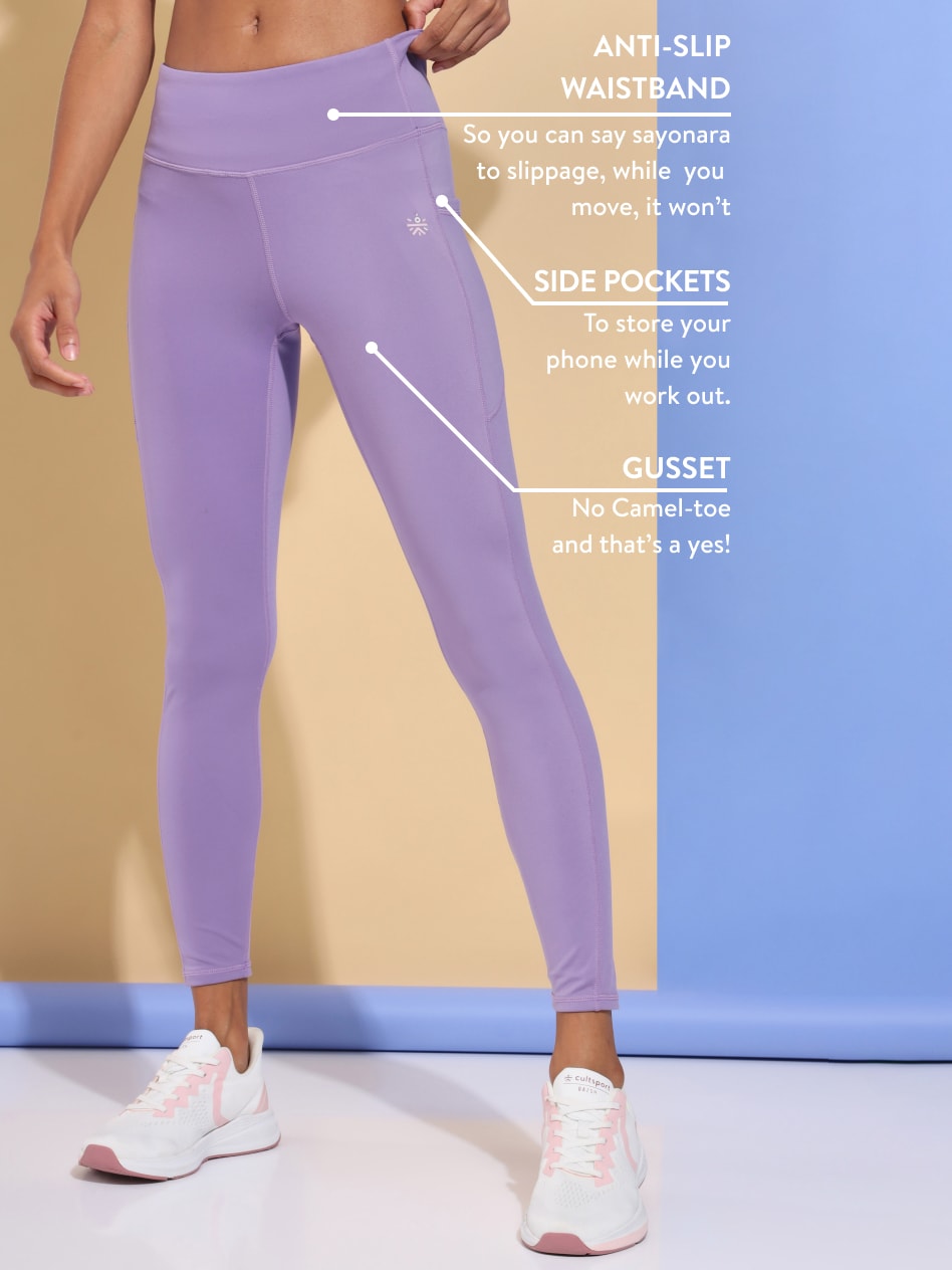 AbsoluteFit Essential Lavender Tights With Pockets