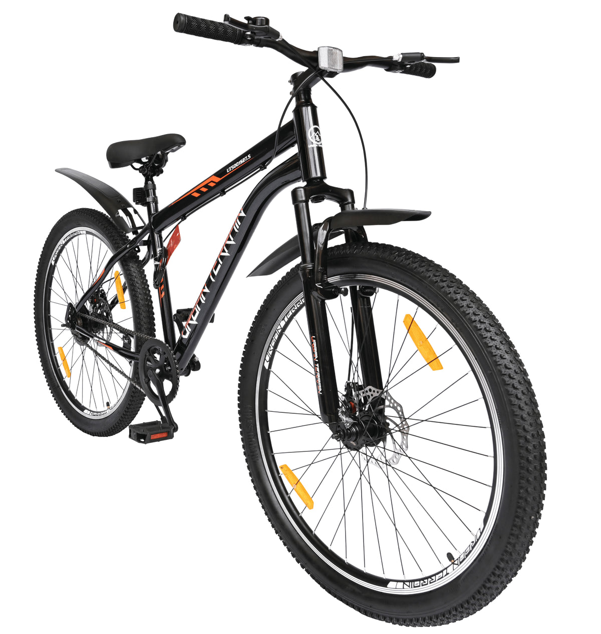 UT5001S27ACC Mountain Cycle Steel Single Speed 27.5 inch with Dual Disc Brakes, Front Suspension, Double Wall Alloy Rim, Bell & Lock, Black