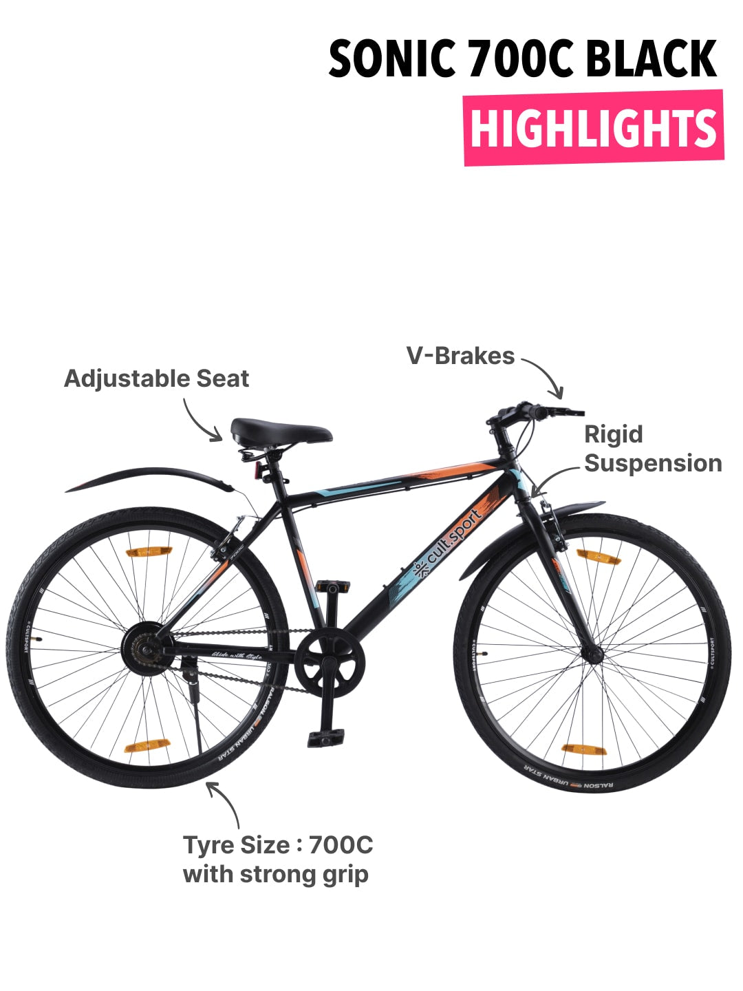Sonic700CBlack Steel Single Speed 700C City Bike