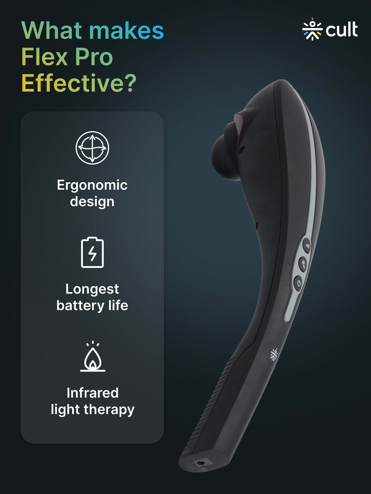 Cult Flex Pro Cordless Electric Handheld Full Body Massager with 4 Interchangeable Heads, 6 modes, and 6 Adjustable Speed Settings for Pain Relief and Relaxation