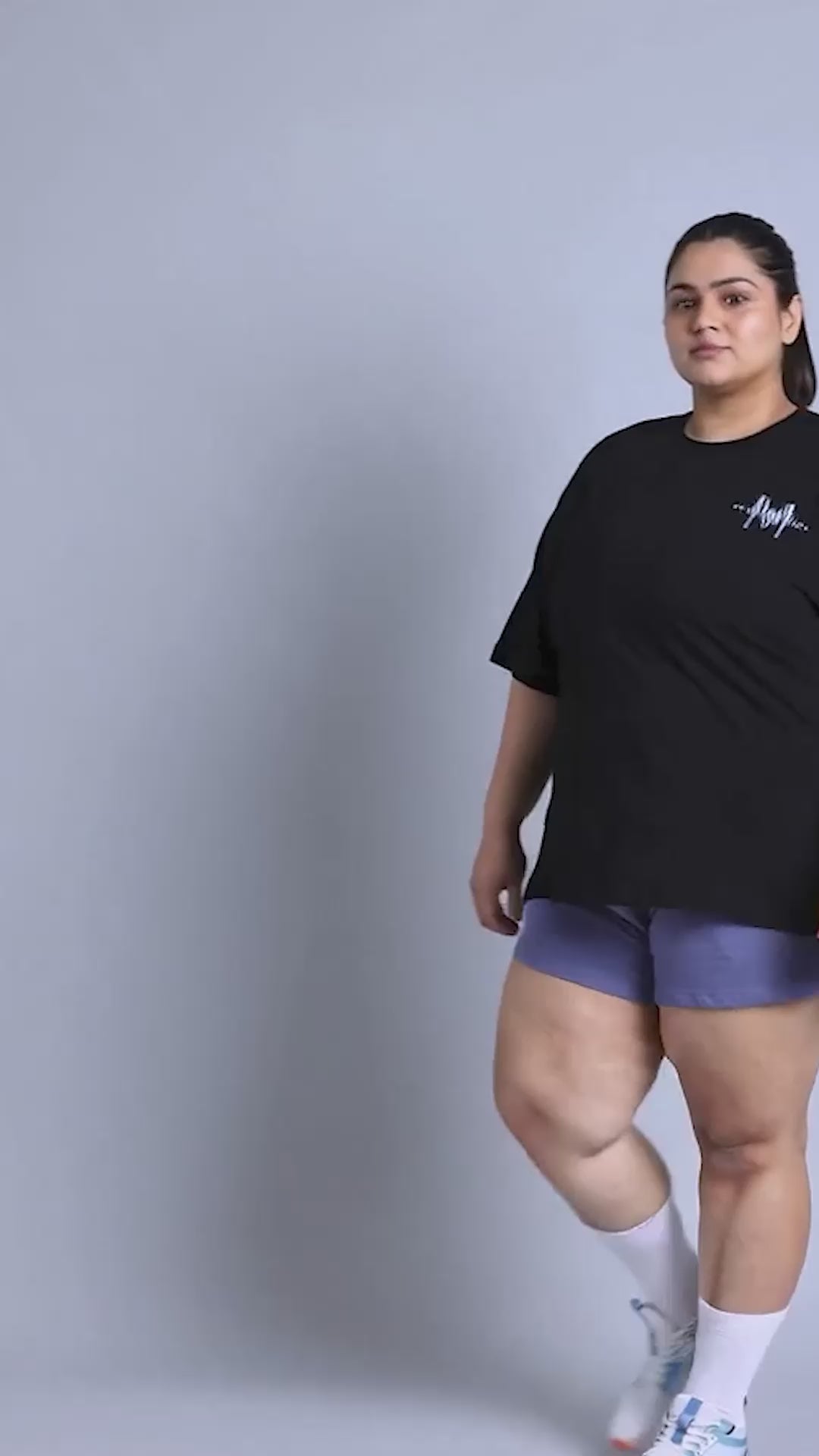 Women's Black Printed Oversized Fit Plus Size T-shirt