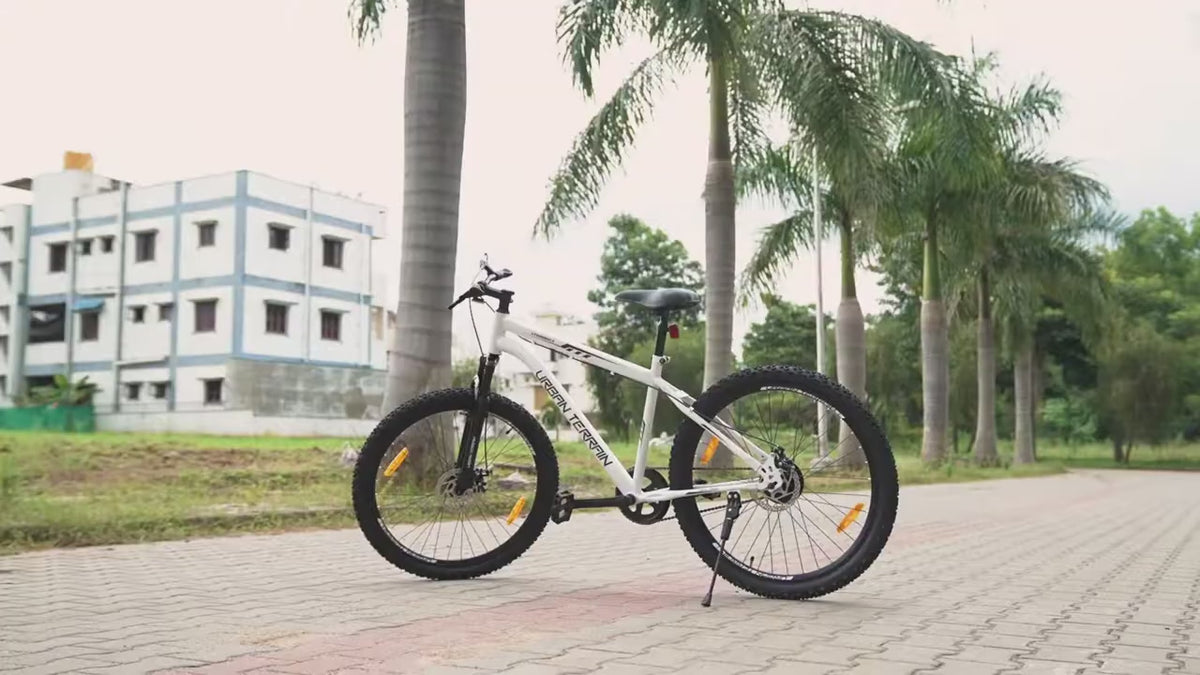 UT5000S27.5 Mountain Cycle Steel Single Speed Cycle 27.5 inch, Dual Disc Brakes, Front Suspension, Double Wall Alloy Rim, White