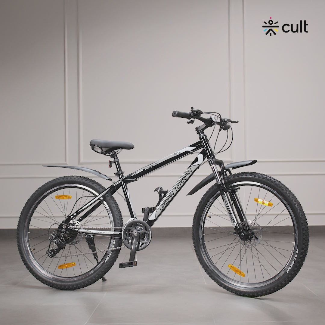 UT1000 Mountain Bike Steel 21 Speed Cycle Shimano Gear 27.5 inch Tyre, Black With Front Suspension, Double Wall Rim and Dual Disc Brakes Ideal For 5.2 ft to 6 ft