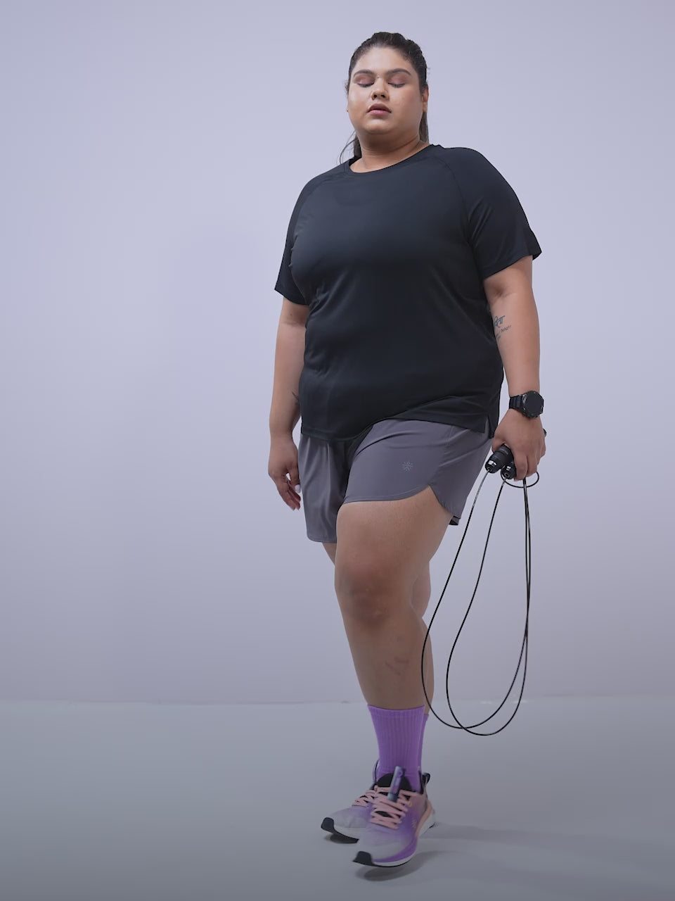 Women's Black Running Essential Plus Size Regular Fit T-shirt