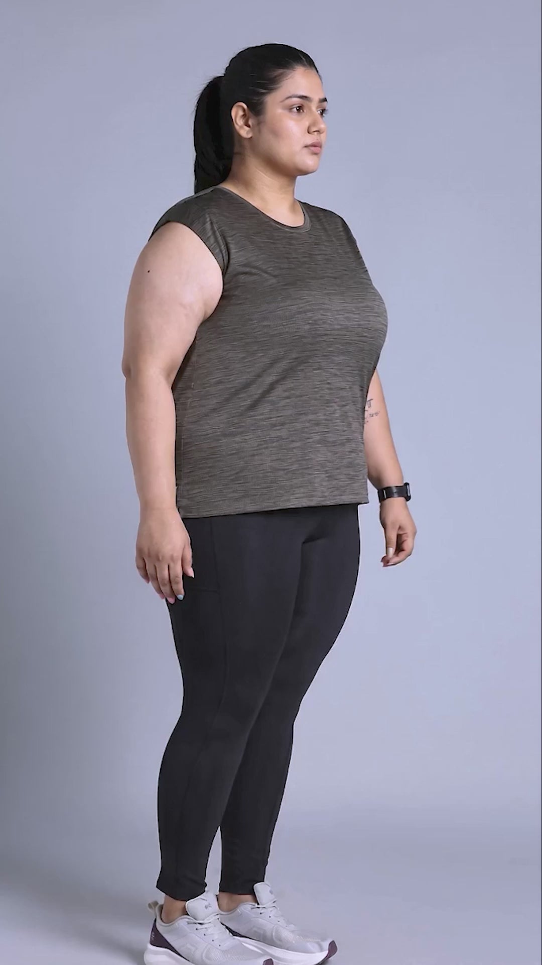 Women's Charcoal Melange Plus Size Training Tee