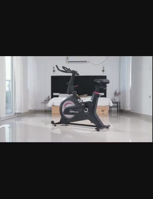 RPM600 NoiseFree Spinbike | 6kg Flywheel | Max Weight 110kg | 8 Level Magnetic Resistance | Black & White (with 6 months extended warranty)