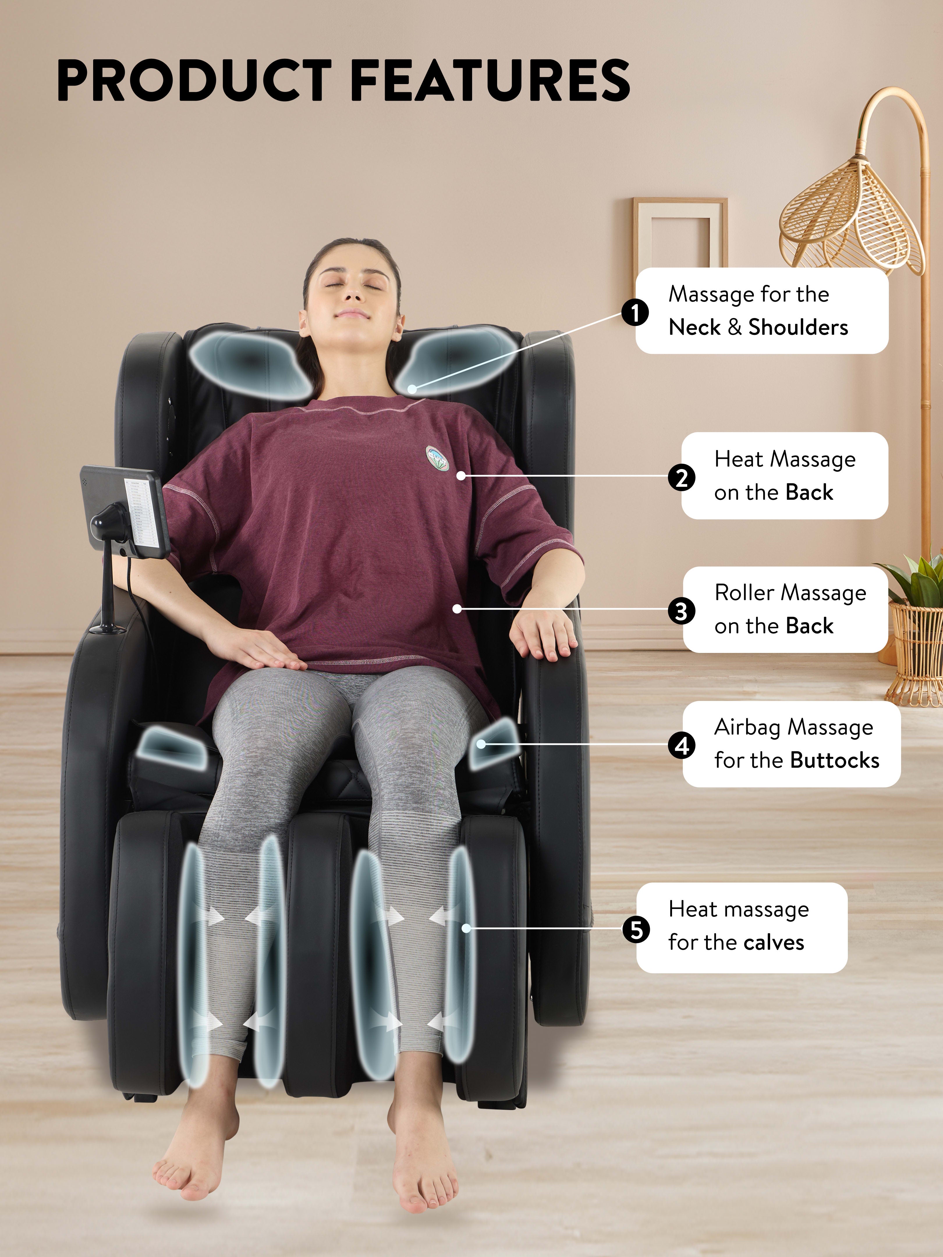 Cult BlissBlack Massage Chair with Fixed Point Massage Technique and Bluetooth AI Voice Function for Full Body Massage At Home
