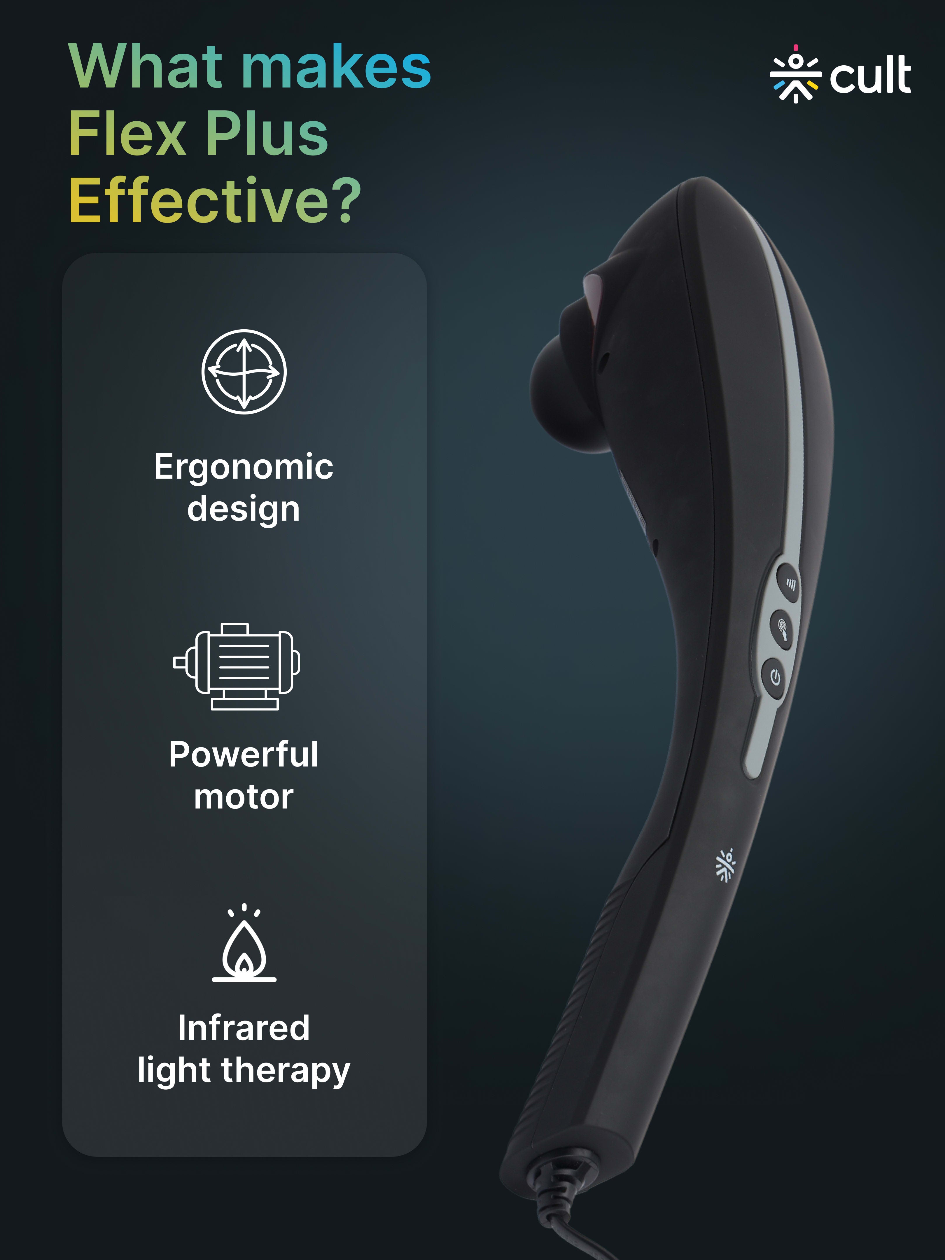 Cult Flex Plus Corded Electric Handheld Full Body Massager with 4 Interchangeable Heads, 6 modes, and 6 Adjustable Speed Settings for Pain Relief and Relaxation