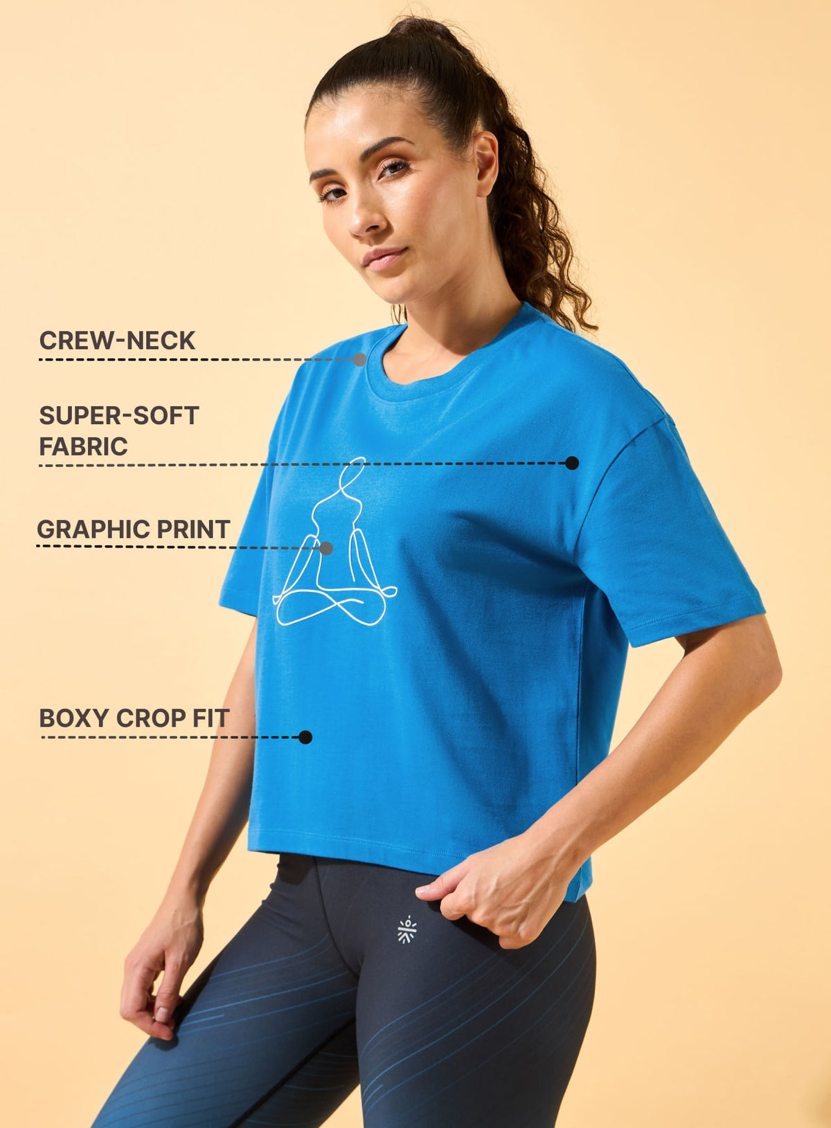 Yoga Caricature Print Cropped T-shirt
