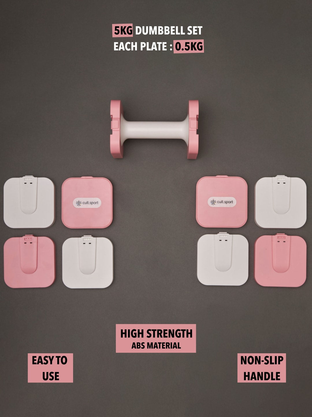 Cultsport Derby, Pack of 2 Adjustable Dumbbell for Strength Workout at Home (Pink), 6 Months Warranty