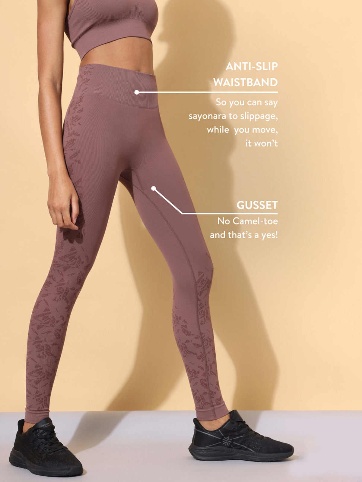 Brown Seamless Jacquard Tights